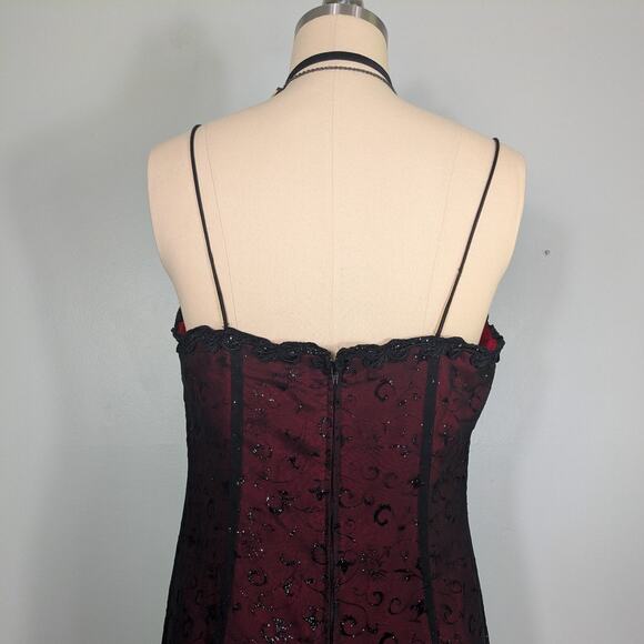 Vintage Betsy Adam Prom Dress Maxi Gown 14 Red Black Goth Y2K Whimsigoth 90s - Picture 9 of 14
